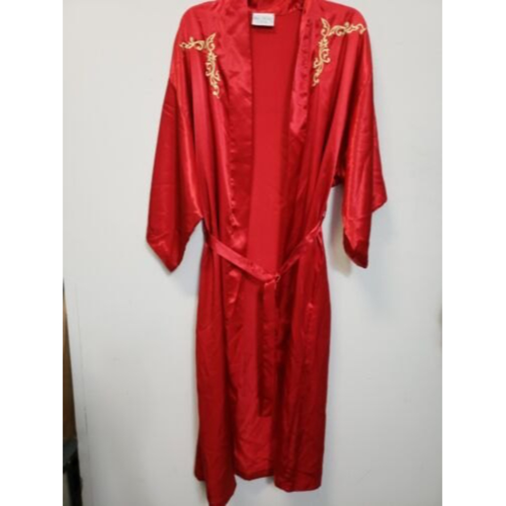 Val Mode Lingerie long night gown robe red size M 100% polyester 1 pocket - Picture 1 of 8